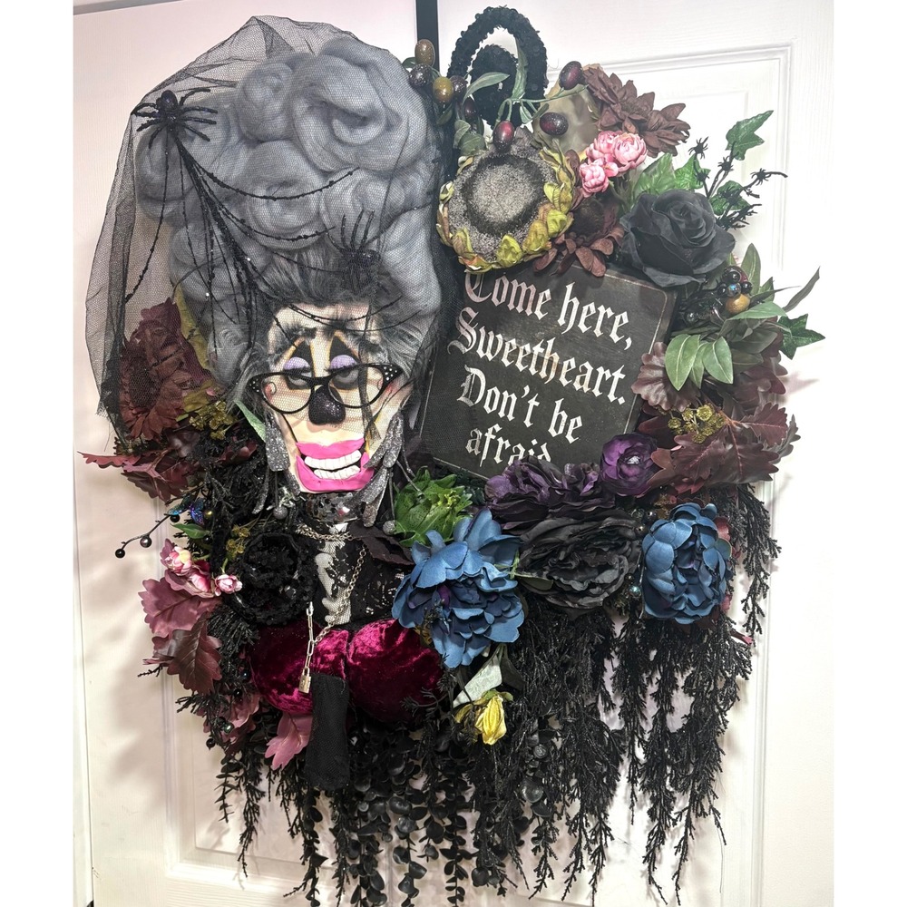 Busty Barbara Bones Halloween Wreath - Spooky Dark Maximalist Victorian Decor